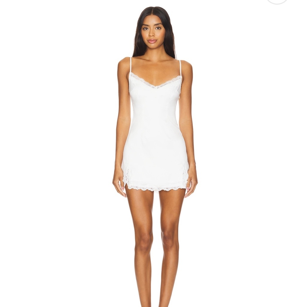 Lovers + Friends White Lace-Trim Slip Mini Dress